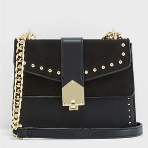 Topshop Black & Gold Studded Shoulder Handbag with chain - summer bag